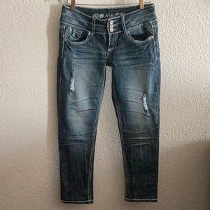 YMI Distressed White Thick Threaded Jeans Sz. 9